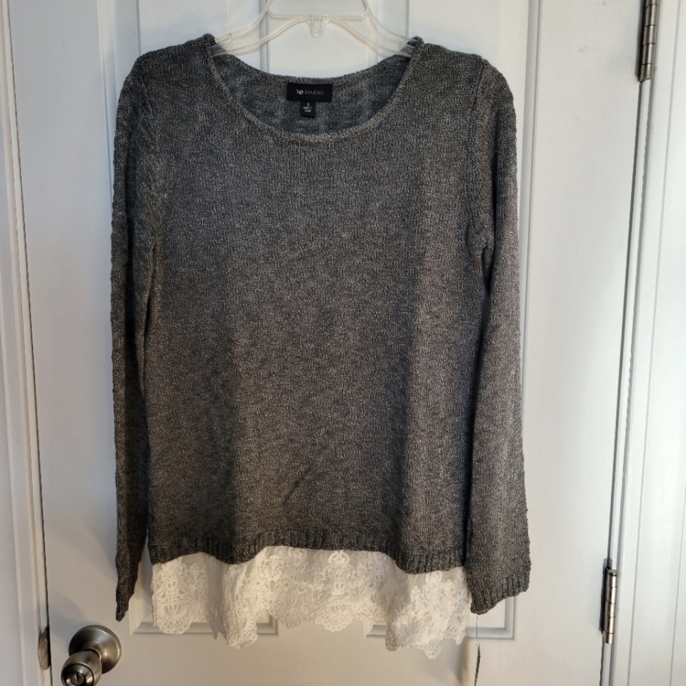 NWT! AB Studio Lace Bottom Sweater - Picture 5 of 10